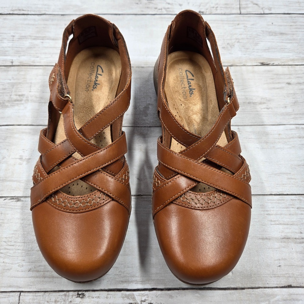 Clarks Brown Leather Crisscross Sandals